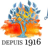 arbre bleu façon vincent Van GOGH sur fond coucher de soleil